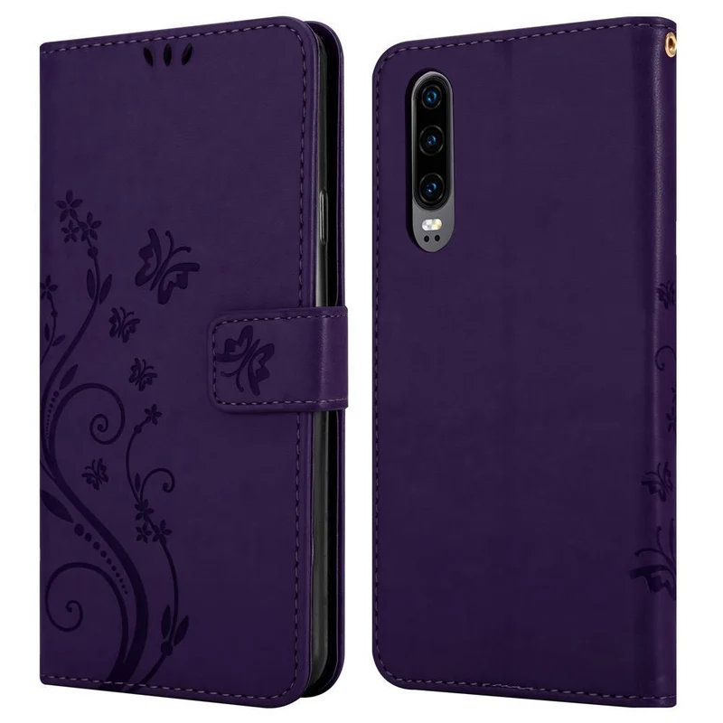 Cadorabo Hülle kompatibel mit Huawei P30 Schutzhülle im Blumen Design mit Magnetverschluss, Standfunktion und Kartenfächern