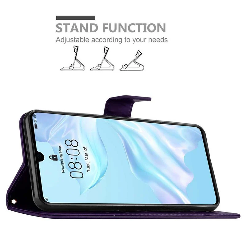 Cadorabo Hülle kompatibel mit Huawei P30 Schutzhülle im Blumen Design mit Magnetverschluss, Standfunktion und Kartenfächern