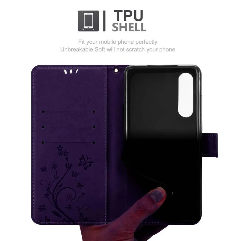 Cadorabo Hülle kompatibel mit Huawei P30 Schutzhülle im Blumen Design mit Magnetverschluss, Standfunktion und Kartenfächern
