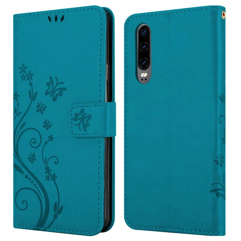 Cadorabo Hülle kompatibel mit Huawei P30 Schutzhülle im Blumen Design mit Magnetverschluss, Standfunktion und Kartenfächern