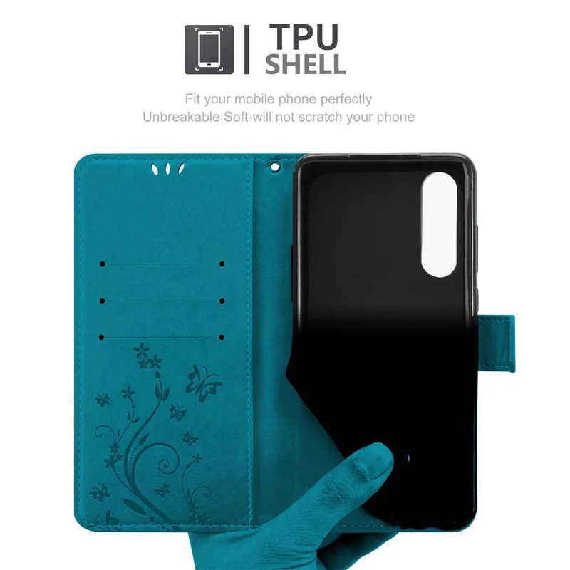 Cadorabo Hülle kompatibel mit Huawei P30 Schutzhülle im Blumen Design mit Magnetverschluss, Standfunktion und Kartenfächern