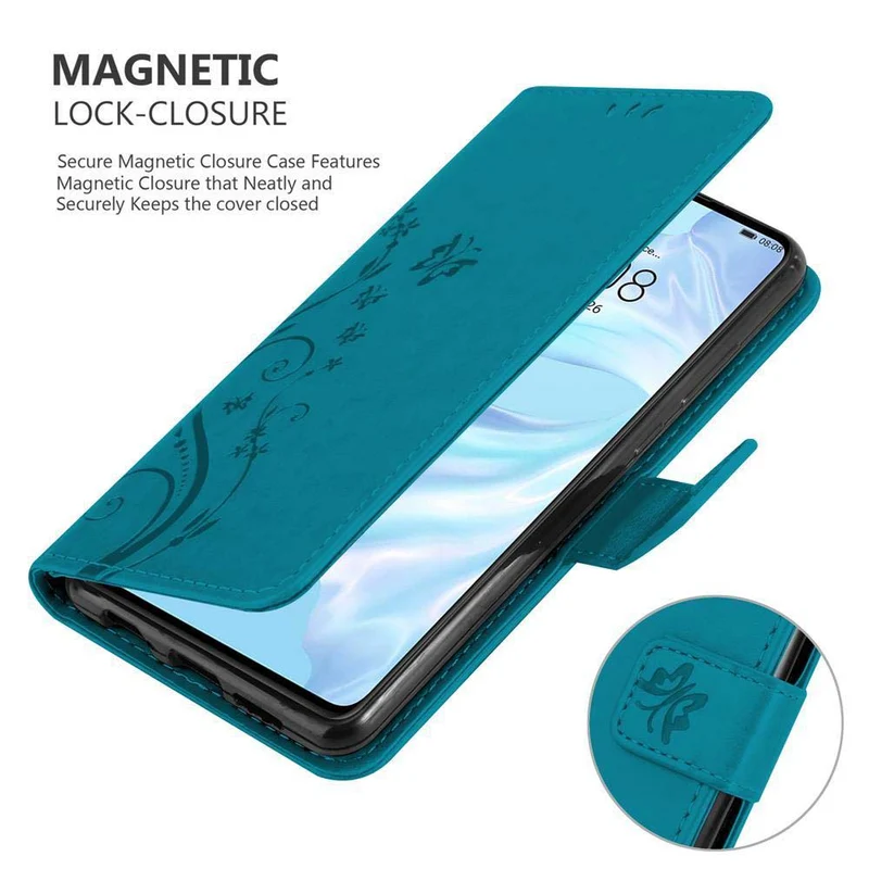 Cadorabo Hülle kompatibel mit Huawei P30 Schutzhülle im Blumen Design mit Magnetverschluss, Standfunktion und Kartenfächern
