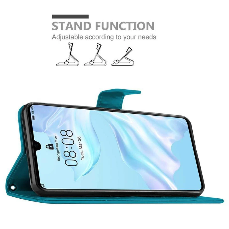Cadorabo Hülle kompatibel mit Huawei P30 Schutzhülle im Blumen Design mit Magnetverschluss, Standfunktion und Kartenfächern