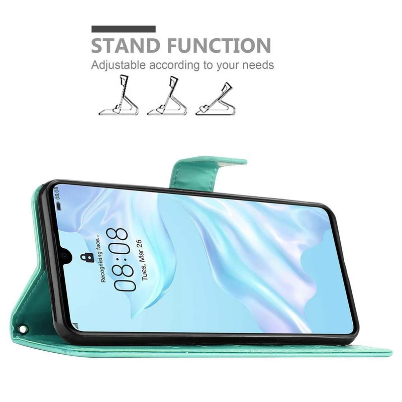Cadorabo Hülle kompatibel mit Huawei P30 Schutzhülle im Blumen Design mit Magnetverschluss, Standfunktion und Kartenfächern