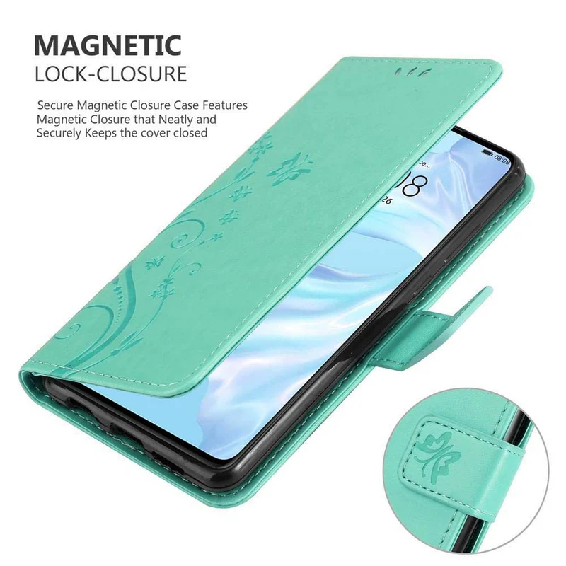 Cadorabo Hülle kompatibel mit Huawei P30 Schutzhülle im Blumen Design mit Magnetverschluss, Standfunktion und Kartenfächern