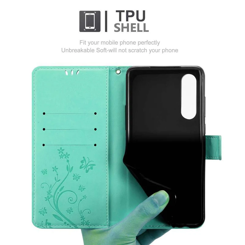 Cadorabo Hülle kompatibel mit Huawei P30 Schutzhülle im Blumen Design mit Magnetverschluss, Standfunktion und Kartenfächern