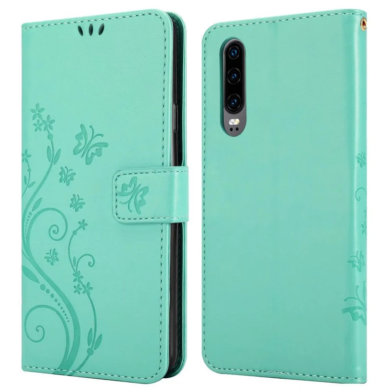 Cadorabo Hülle kompatibel mit Huawei P30 Schutzhülle im Blumen Design mit Magnetverschluss, Standfunktion und Kartenfächern