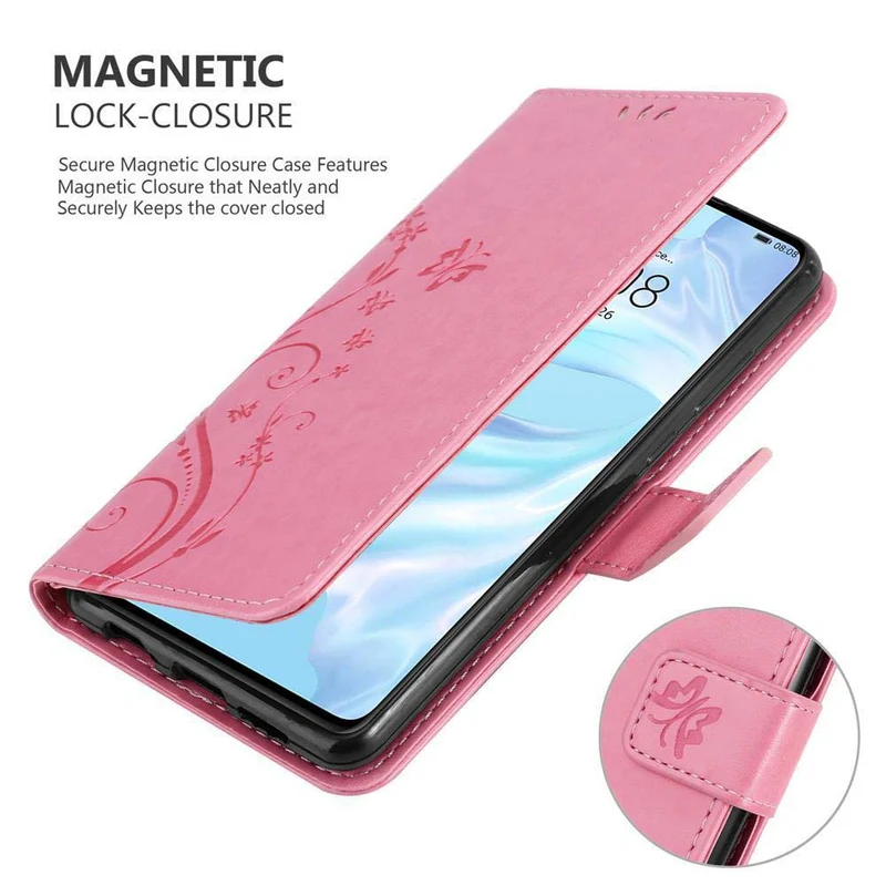Cadorabo Hülle kompatibel mit Huawei P30 Schutzhülle im Blumen Design mit Magnetverschluss, Standfunktion und Kartenfächern