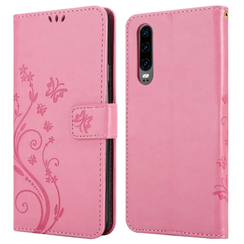 Cadorabo Hülle kompatibel mit Huawei P30 Schutzhülle im Blumen Design mit Magnetverschluss, Standfunktion und Kartenfächern