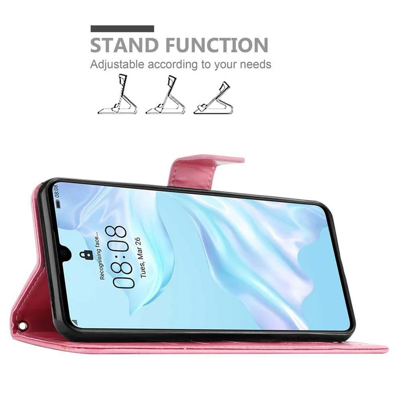 Cadorabo Hülle kompatibel mit Huawei P30 Schutzhülle im Blumen Design mit Magnetverschluss, Standfunktion und Kartenfächern
