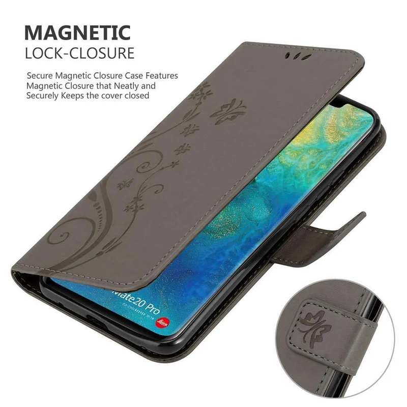 Cadorabo Hülle kompatibel mit Huawei MATE 20 PRO Schutzhülle im Blumen Design mit Magnetverschluss, Standfunktion und Kartenfächern