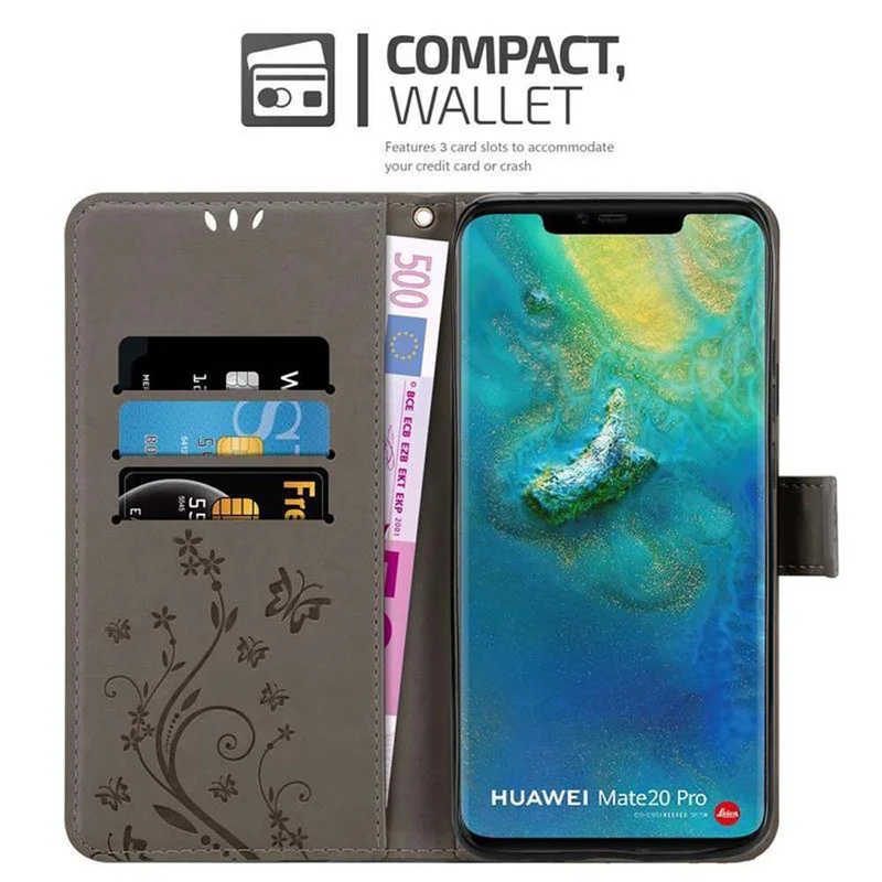 Cadorabo Hülle kompatibel mit Huawei MATE 20 PRO Schutzhülle im Blumen Design mit Magnetverschluss, Standfunktion und Kartenfächern
