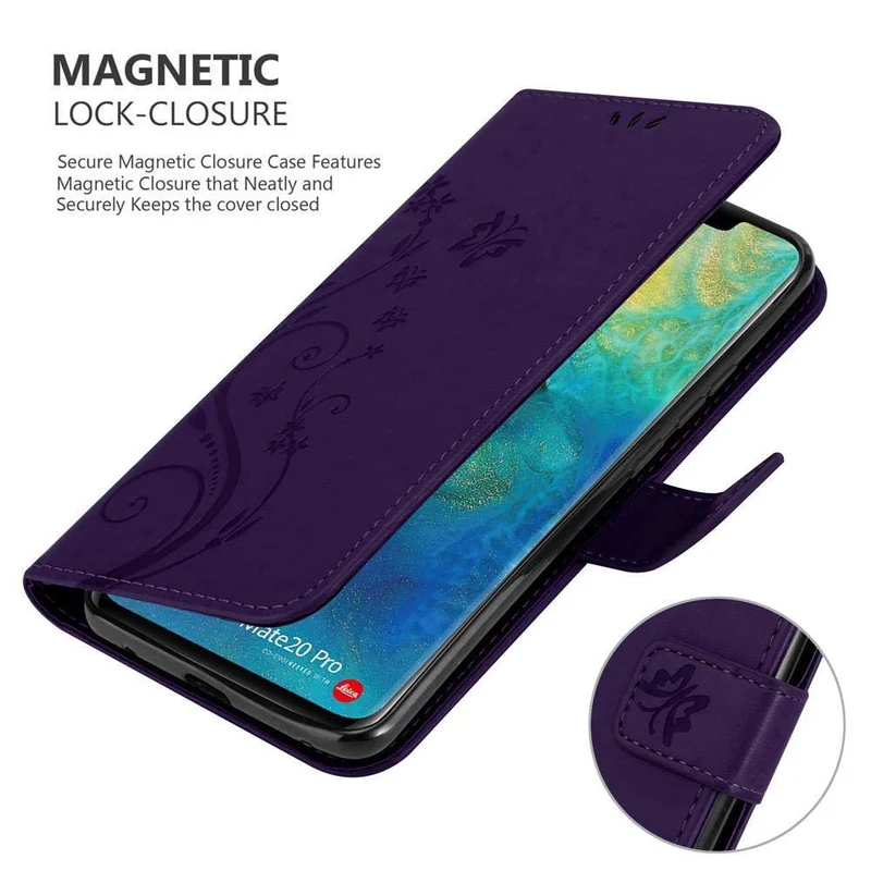 Cadorabo Hülle kompatibel mit Huawei MATE 20 PRO Schutzhülle im Blumen Design mit Magnetverschluss, Standfunktion und Kartenfächern
