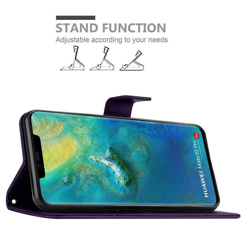 Cadorabo Hülle kompatibel mit Huawei MATE 20 PRO Schutzhülle im Blumen Design mit Magnetverschluss, Standfunktion und Kartenfächern