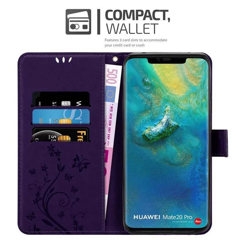 Cadorabo Hülle kompatibel mit Huawei MATE 20 PRO Schutzhülle im Blumen Design mit Magnetverschluss, Standfunktion und Kartenfächern