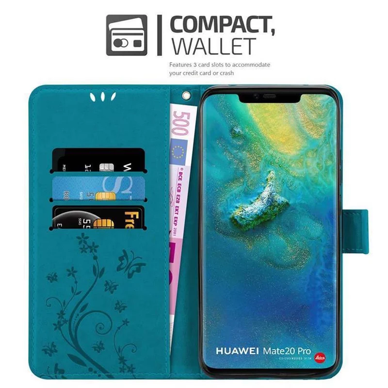 Cadorabo Hülle kompatibel mit Huawei MATE 20 PRO Schutzhülle im Blumen Design mit Magnetverschluss, Standfunktion und Kartenfächern
