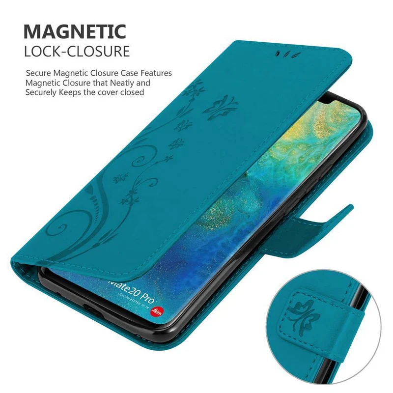 Cadorabo Hülle kompatibel mit Huawei MATE 20 PRO Schutzhülle im Blumen Design mit Magnetverschluss, Standfunktion und Kartenfächern
