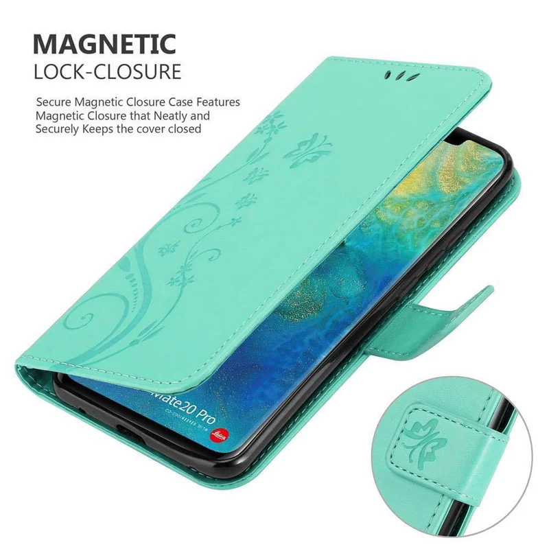 Cadorabo Hülle kompatibel mit Huawei MATE 20 PRO Schutzhülle im Blumen Design mit Magnetverschluss, Standfunktion und Kartenfächern
