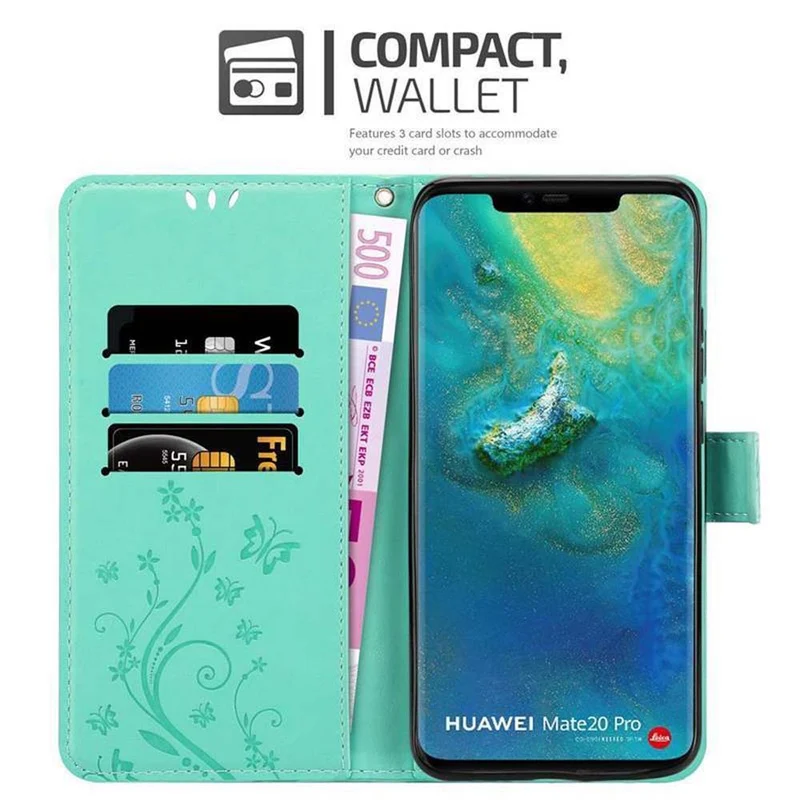 Cadorabo Hülle kompatibel mit Huawei MATE 20 PRO Schutzhülle im Blumen Design mit Magnetverschluss, Standfunktion und Kartenfächern