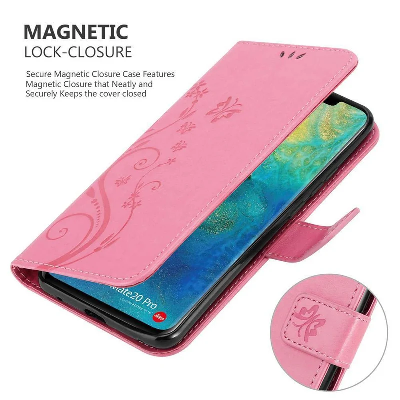 Cadorabo Hülle kompatibel mit Huawei MATE 20 PRO Schutzhülle im Blumen Design mit Magnetverschluss, Standfunktion und Kartenfächern