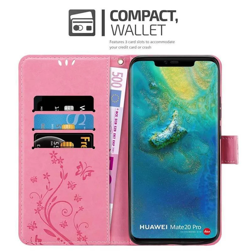 Cadorabo Hülle kompatibel mit Huawei MATE 20 PRO Schutzhülle im Blumen Design mit Magnetverschluss, Standfunktion und Kartenfächern