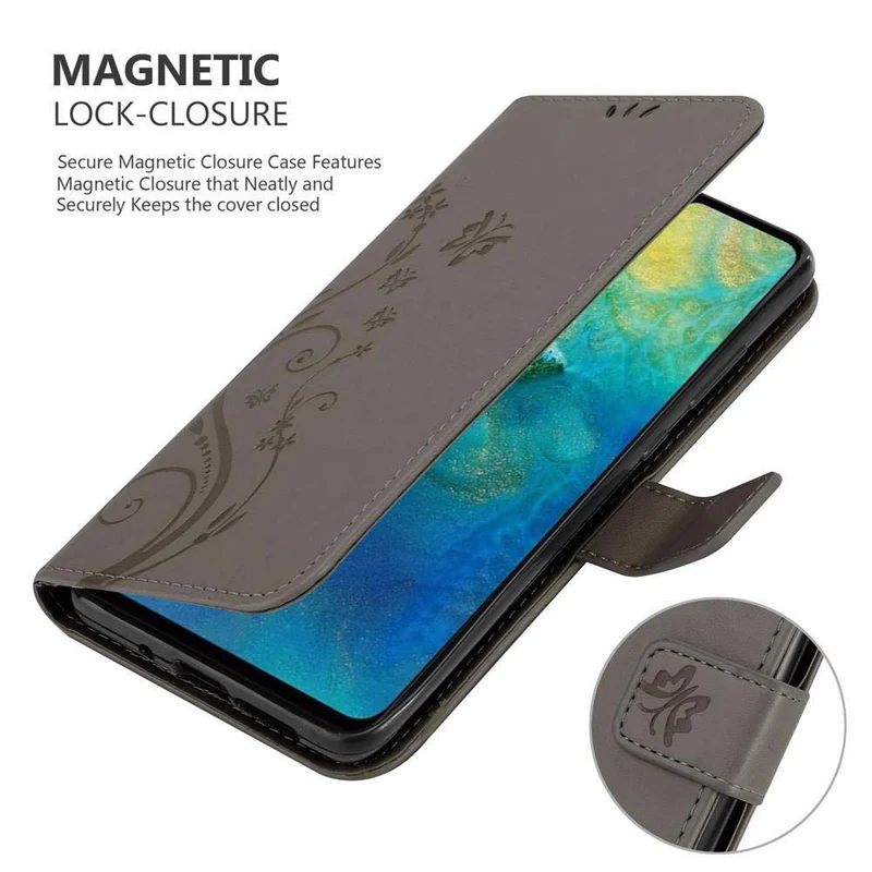 Cadorabo Hülle kompatibel mit Huawei MATE 20 Schutzhülle im Blumen Design mit Magnetverschluss, Standfunktion und Kartenfächern