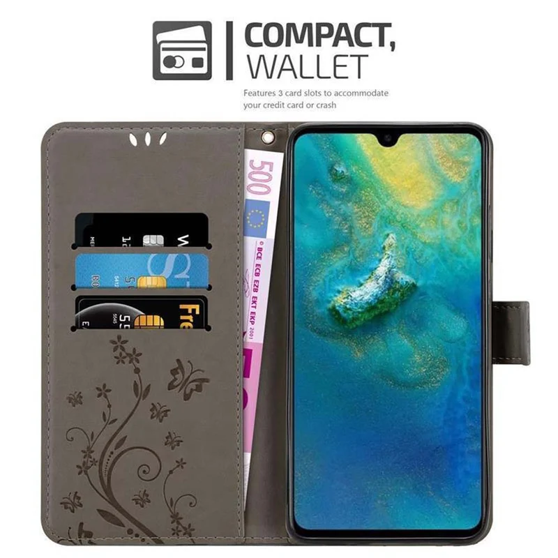 Cadorabo Hülle kompatibel mit Huawei MATE 20 Schutzhülle im Blumen Design mit Magnetverschluss, Standfunktion und Kartenfächern