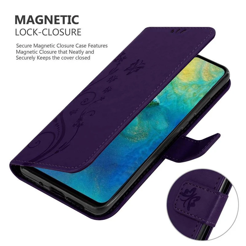 Cadorabo Hülle kompatibel mit Huawei MATE 20 Schutzhülle im Blumen Design mit Magnetverschluss, Standfunktion und Kartenfächern