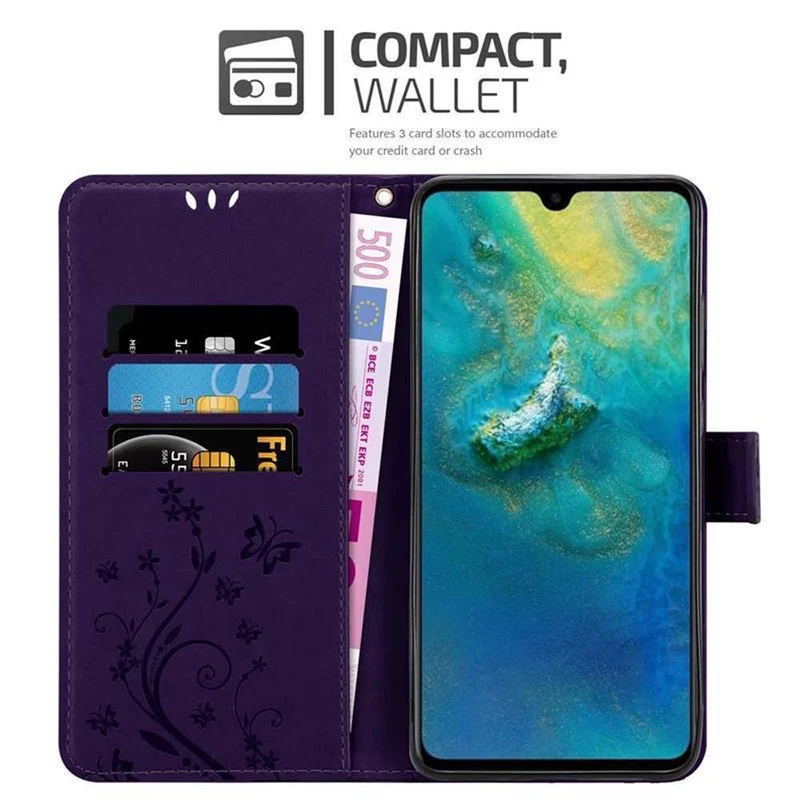 Cadorabo Hülle kompatibel mit Huawei MATE 20 Schutzhülle im Blumen Design mit Magnetverschluss, Standfunktion und Kartenfächern