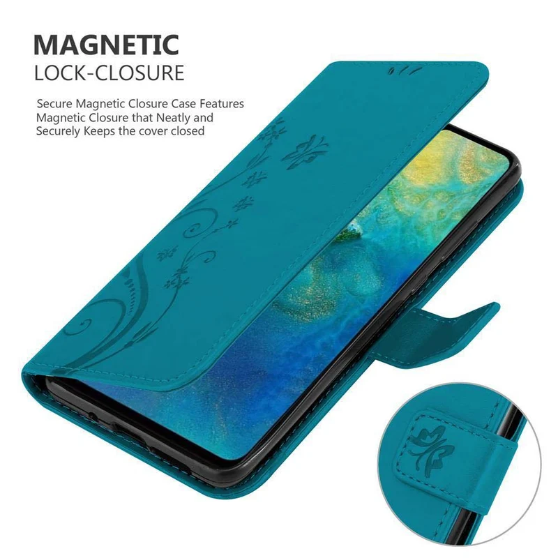 Cadorabo Hülle kompatibel mit Huawei MATE 20 Schutzhülle im Blumen Design mit Magnetverschluss, Standfunktion und Kartenfächern