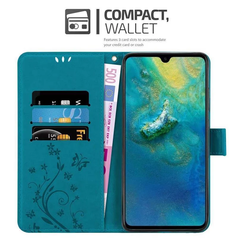 Cadorabo Hülle kompatibel mit Huawei MATE 20 Schutzhülle im Blumen Design mit Magnetverschluss, Standfunktion und Kartenfächern