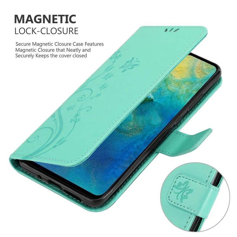 Cadorabo Hülle kompatibel mit Huawei MATE 20 Schutzhülle im Blumen Design mit Magnetverschluss, Standfunktion und Kartenfächern