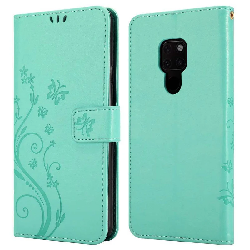 Cadorabo Hülle kompatibel mit Huawei MATE 20 Schutzhülle im Blumen Design mit Magnetverschluss, Standfunktion und Kartenfächern