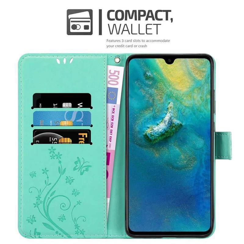 Cadorabo Hülle kompatibel mit Huawei MATE 20 Schutzhülle im Blumen Design mit Magnetverschluss, Standfunktion und Kartenfächern