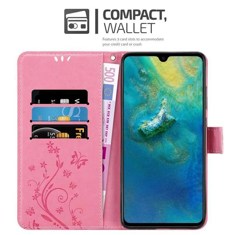 Cadorabo Hülle kompatibel mit Huawei MATE 20 Schutzhülle im Blumen Design mit Magnetverschluss, Standfunktion und Kartenfächern