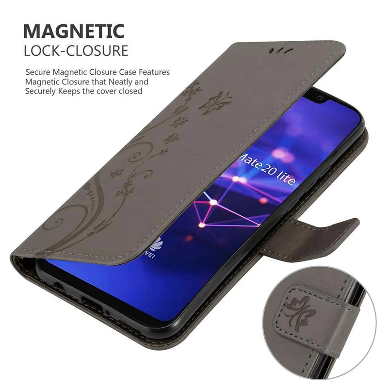 Cadorabo Hülle kompatibel mit Huawei MATE 20 LITE Schutzhülle im Blumen Design mit Magnetverschluss, Standfunktion und Kartenfächern