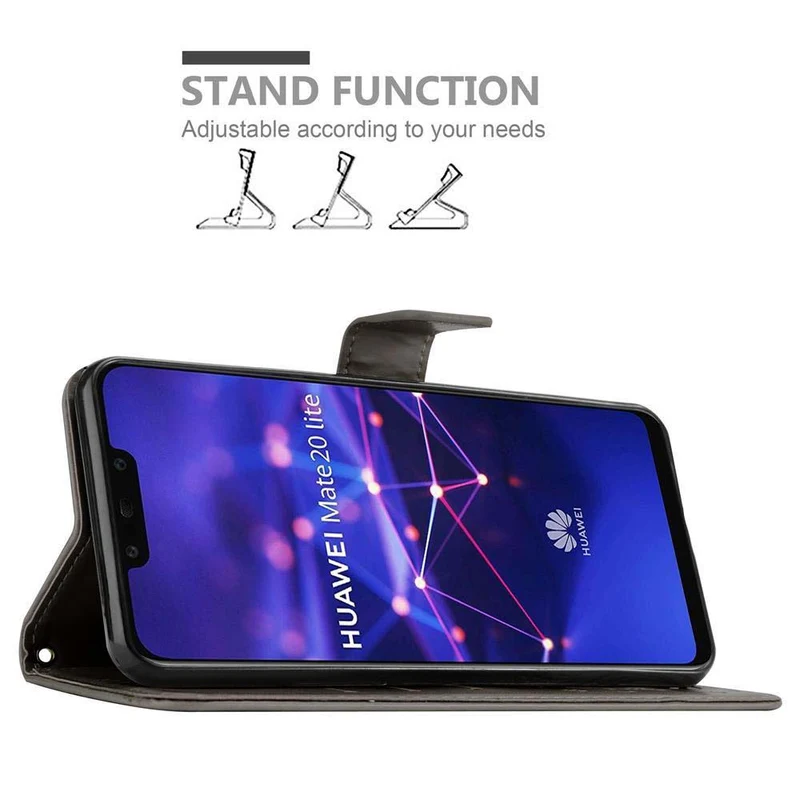 Cadorabo Hülle kompatibel mit Huawei MATE 20 LITE Schutzhülle im Blumen Design mit Magnetverschluss, Standfunktion und Kartenfächern