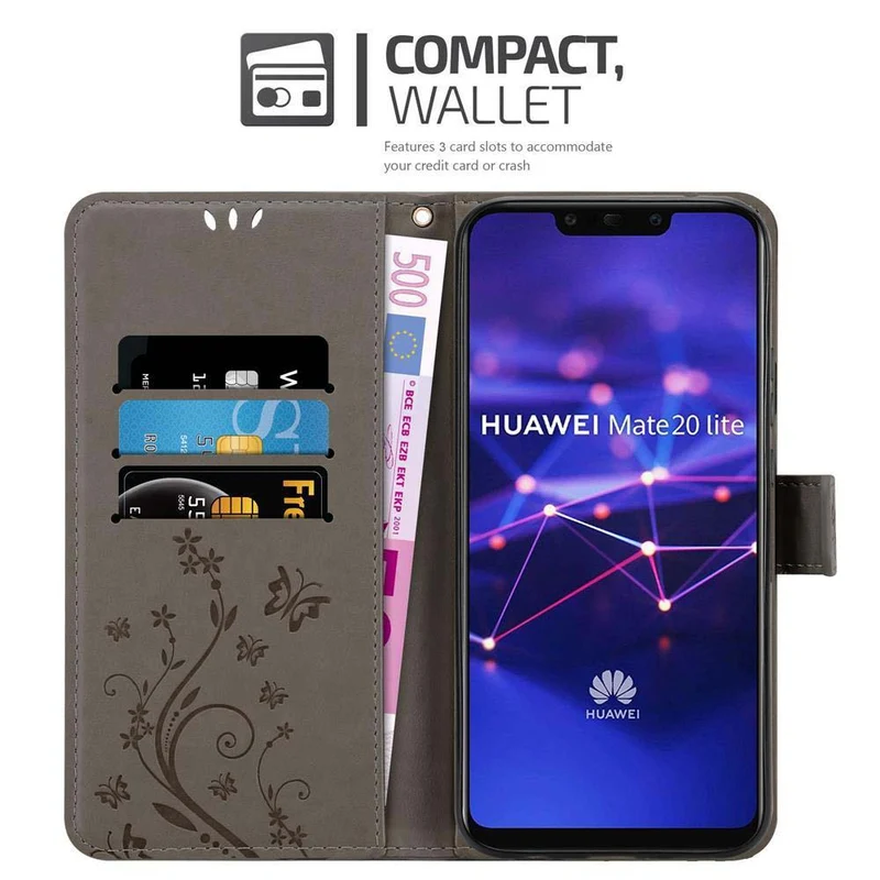 Cadorabo Hülle kompatibel mit Huawei MATE 20 LITE Schutzhülle im Blumen Design mit Magnetverschluss, Standfunktion und Kartenfächern