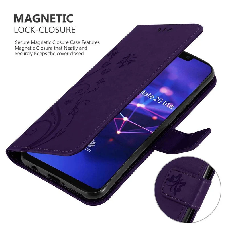 Cadorabo Hülle kompatibel mit Huawei MATE 20 LITE Schutzhülle im Blumen Design mit Magnetverschluss, Standfunktion und Kartenfächern