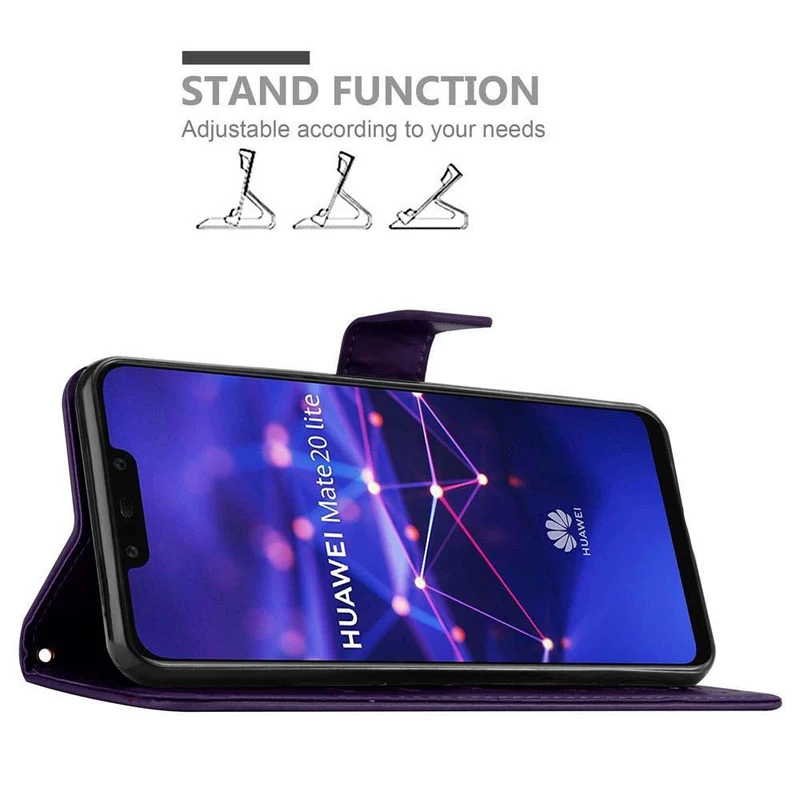 Cadorabo Hülle kompatibel mit Huawei MATE 20 LITE Schutzhülle im Blumen Design mit Magnetverschluss, Standfunktion und Kartenfächern