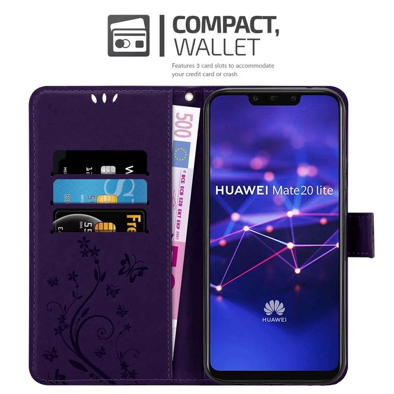 Cadorabo Hülle kompatibel mit Huawei MATE 20 LITE Schutzhülle im Blumen Design mit Magnetverschluss, Standfunktion und Kartenfächern