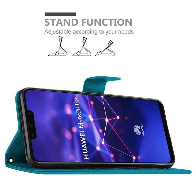 Cadorabo Hülle kompatibel mit Huawei MATE 20 LITE Schutzhülle im Blumen Design mit Magnetverschluss, Standfunktion und Kartenfächern