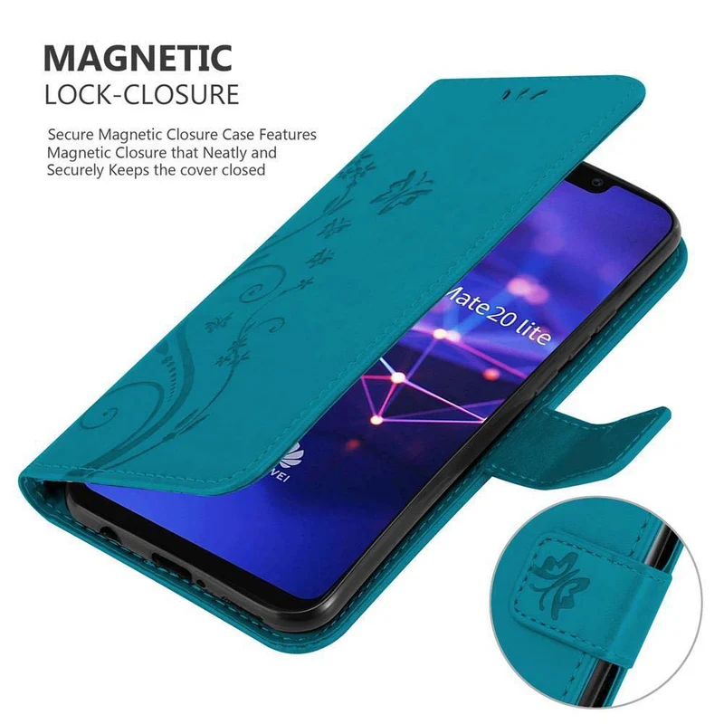 Cadorabo Hülle kompatibel mit Huawei MATE 20 LITE Schutzhülle im Blumen Design mit Magnetverschluss, Standfunktion und Kartenfächern