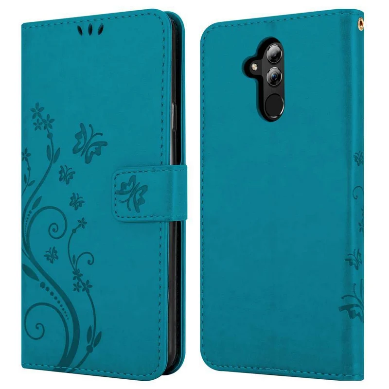 Cadorabo Hülle kompatibel mit Huawei MATE 20 LITE Schutzhülle im Blumen Design mit Magnetverschluss, Standfunktion und Kartenfächern