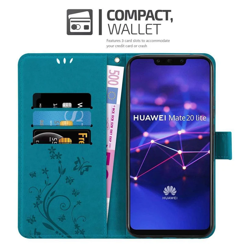 Cadorabo Hülle kompatibel mit Huawei MATE 20 LITE Schutzhülle im Blumen Design mit Magnetverschluss, Standfunktion und Kartenfächern