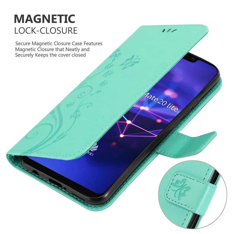 Cadorabo Hülle kompatibel mit Huawei MATE 20 LITE Schutzhülle im Blumen Design mit Magnetverschluss, Standfunktion und Kartenfächern