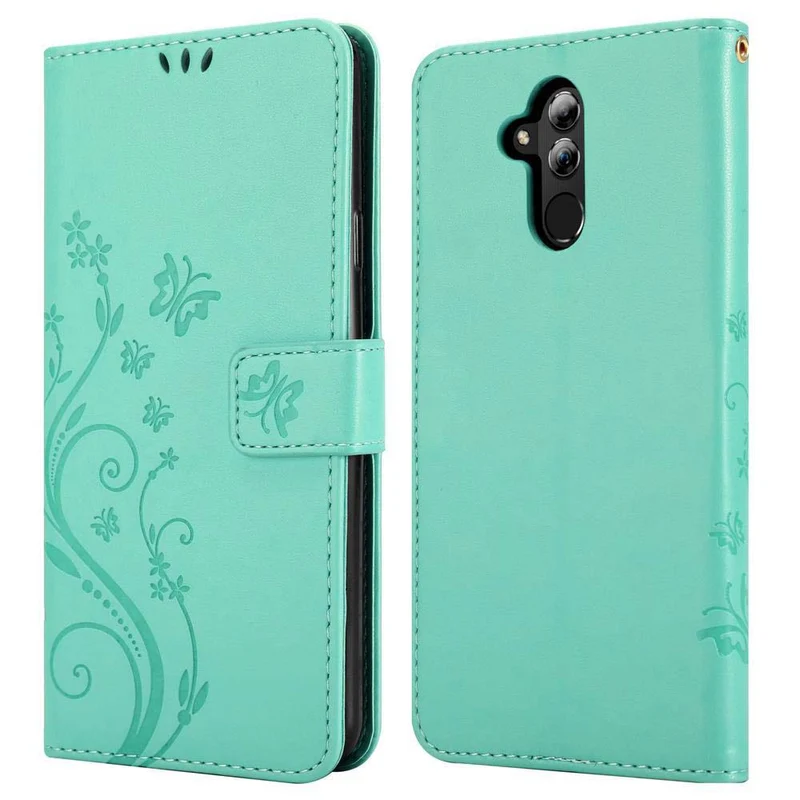 Cadorabo Hülle kompatibel mit Huawei MATE 20 LITE Schutzhülle im Blumen Design mit Magnetverschluss, Standfunktion und Kartenfächern