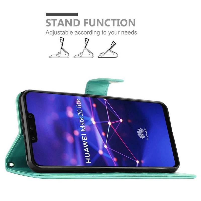 Cadorabo Hülle kompatibel mit Huawei MATE 20 LITE Schutzhülle im Blumen Design mit Magnetverschluss, Standfunktion und Kartenfächern