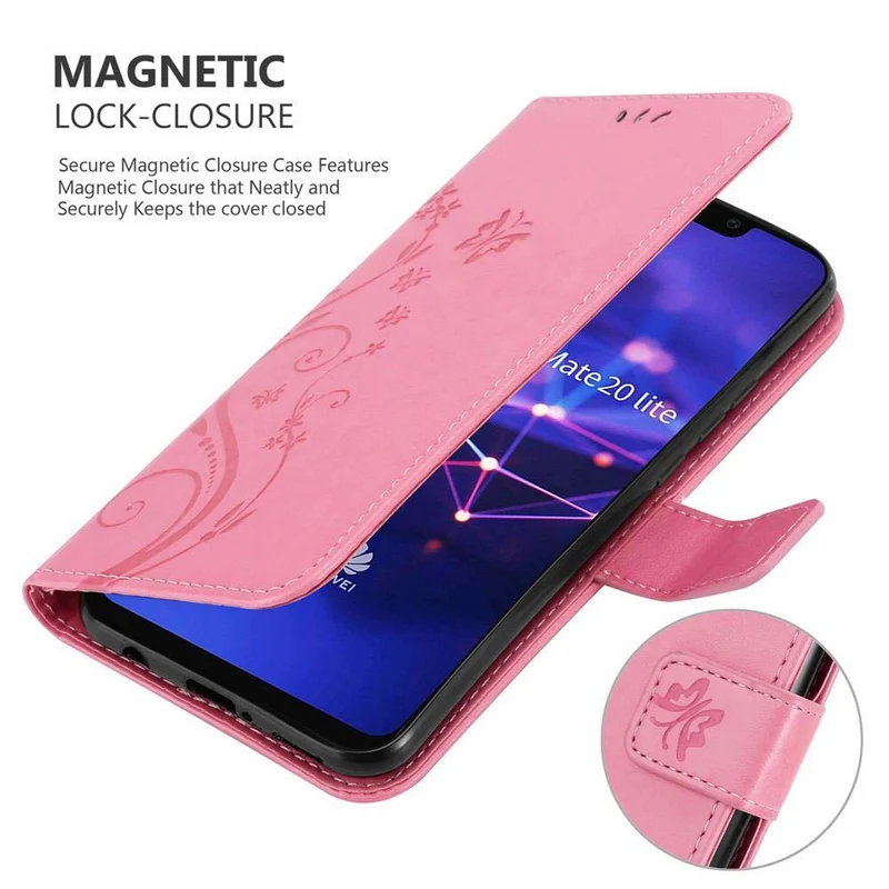 Cadorabo Hülle kompatibel mit Huawei MATE 20 LITE Schutzhülle im Blumen Design mit Magnetverschluss, Standfunktion und Kartenfächern