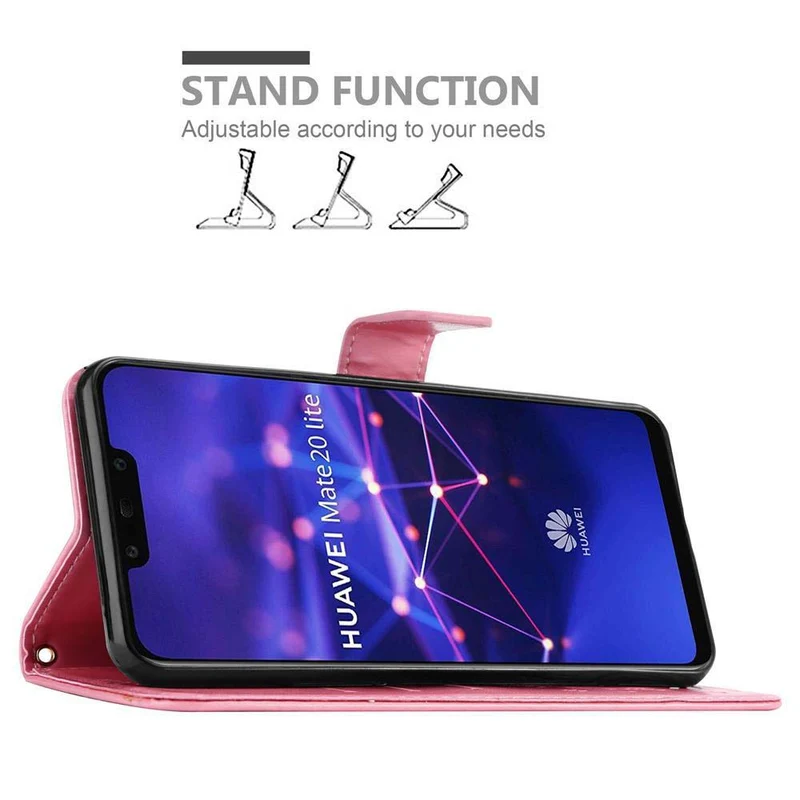 Cadorabo Hülle kompatibel mit Huawei MATE 20 LITE Schutzhülle im Blumen Design mit Magnetverschluss, Standfunktion und Kartenfächern